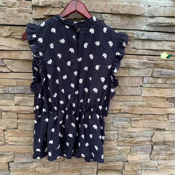 Jessy B Blue and White Elephant Ruffled Sleeves Blouse - Picture 2 of 13